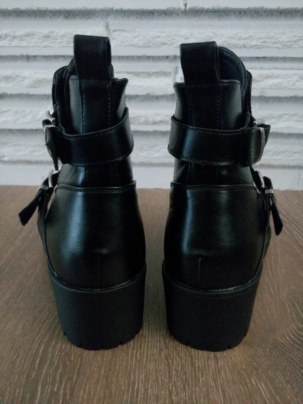 C'M Paris Black Buckle Detail Cut-Out Ankle Boots